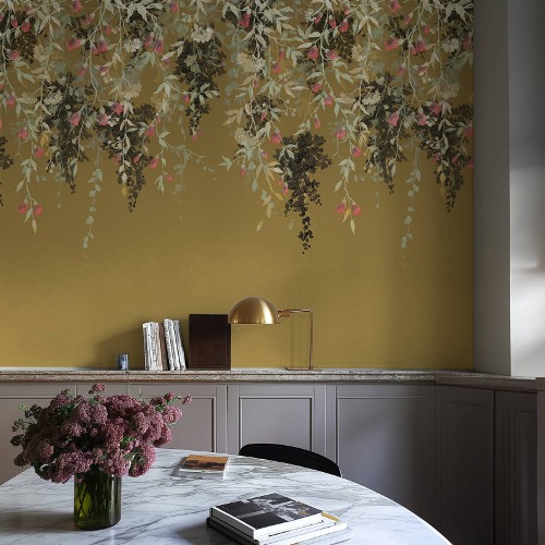 Panoramic Fresco wisteria wallpaper - Ochre